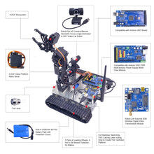 Load image into Gallery viewer, Geek Robot car kit for Mega 2560 Project 4DOF Manipulator Hd Camera Tank Chassis Programmable DIY Robotics Vehicle Toys

