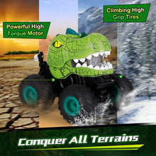 Load image into Gallery viewer, Remote Control Car for Boys Age 4-7 8-12, 50min+ Runtime Dinosaur Monster Truck Toy with Spray, Light, Music, 360 Rotating
