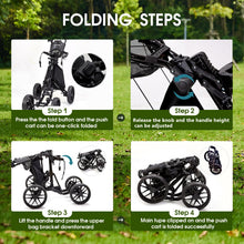 Load image into Gallery viewer, FLAGTAG Golf Push Cart 4 Wheels,Folding Golf Cart, Golf Pull cart with Cup Holder,Umbrella Holder,Cooler Bag, Foldable with one-Click,Handle Height Adjustable,Drink Holder,Walking Push cart
