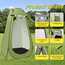 Load image into Gallery viewer, Portable Camping Bathroom Shower Tent Kit, Outdoor Pop Up Privacy Changing Tent with 5 Gallon Shower Bag-(Nozzle Upgraded) (Green)
