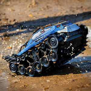 Amphibious Remote Control Car, Waterproof Shark Monster Truck, 360° Rotating Tank, Full Throttle, Blue