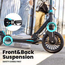 Load image into Gallery viewer, Two Wheel Scooters for Big Kids Ages 8-12, Teens and Adults. Manual Kick Scooter with Disc Brake, Rubber Mat
