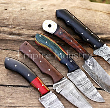 Load image into Gallery viewer, Set Of 5 Hunting Knives, Full Tang Damascus Steel Fixed Blade, Wood &amp; Micarta Handle, Combat Knife With Leather Sheath For Bushcraft, Hiking, Camping By Empire Industry
