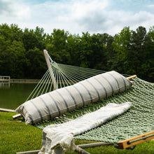 Load image into Gallery viewer, Original Pawleys Island Deluxe Meadow DuraCord Rope Hammock – 13 ft. x 60 in., 2-Person, 450 lb Capacity, Oak Spreader Bar, Zinc-Plated Hardware, Handcrafted in the USA
