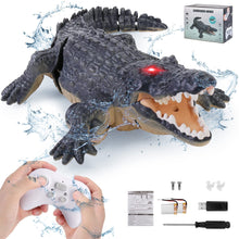 Load image into Gallery viewer, RC Crocodile Boat,2.4GHz Alligator with Glowing Eyes, RC High Simulation Crocodile RC Boat Lake &amp; Pool Toy, USB Rechargeable
