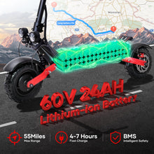 Load image into Gallery viewer, S3 Electric Scooter for Adults, 6000W Dual Motors, 60V 24Ah Battery, Up to 50MPH &amp; 55 Miles, 11&quot; Tires, Off-Road E-Scooter
