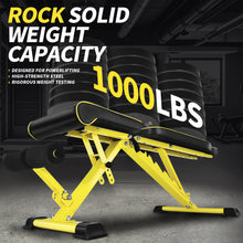 Load image into Gallery viewer, Adjustable Weight Bench,1000 LB Fast Folding Workout Bench for Home Gym Strength Training, Incline Decline Flat Utility Bench Press for Full Body Workout, Upright Storage Yellow Exercise Bench (Yellow)

