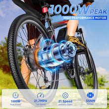 Load image into Gallery viewer, Electric Bike for Adults, 26&#39;&#39; 1000W Peak Ebike, Up to 50 Miles 21.7MPH Electric Mountain Bike with 48V 374.4WH Removable Battery
