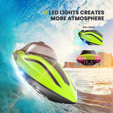 Load image into Gallery viewer, RC Boat with LED Light, 30+ Mins, Self Righting Remote Control Boat for Pools &amp; Lakes, 20+ MPH, 2.4GHz Racing Boats, 2 Battery, Pool Toys
