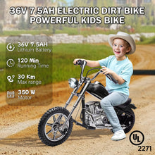 Load image into Gallery viewer, 36V 350W Kids Electric Motorcycle, High-Speed Kids Electric Dirt Bike Fast Speed 14MPH Max Ride on Toy for Big Kids, Black
