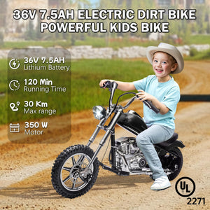 36V 350W Kids Electric Motorcycle, High-Speed Kids Electric Dirt Bike Fast Speed 14MPH Max Ride on Toy for Big Kids, Black