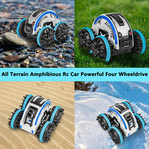 Amphibious RC Stunt Car, 2.4 GHz All Terrain Waterproof, 360 Flips Rotation Toy Gift for Girls & Boys
