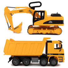Load image into Gallery viewer, Toy To Enjoy Construction Toys - Excavator &amp; Dump Truck Toy for Kids (Set of 2) – Moveable Claw &amp; Lifting Back – Garbage Truck &amp; Bulldozer Digger
