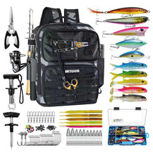 Load image into Gallery viewer, Fishing Gear Backpack with Tackle Box and 2 Rod Holders,Lure Kit &amp; Tool Set
