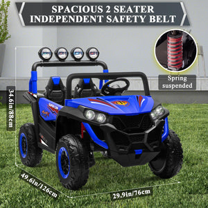 2 Seater Ride on Car Truck,24V Electric Vehicle Car for Kids 3-8 Years,200W Motors,4 Shock Absorbers, Music Play (Blue)
