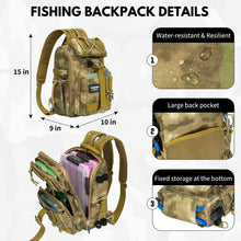 Load image into Gallery viewer, THKFISH Telescoping Fishing Rod and Reel Combo with Backpack, Carbon Fiber Travel Fishing Pole Spinning Reel Kit with Fishing Lures, Fishing net (Khaki Backpack with Fishing net &amp; Rod, 1.8M 6FT)
