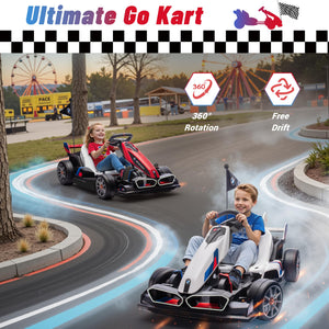24V 9AH Electric Go Kart with Adjustable Seat  2 * 200W Motors, Drift Mode and 2 Speed, Licensed BMW (White)