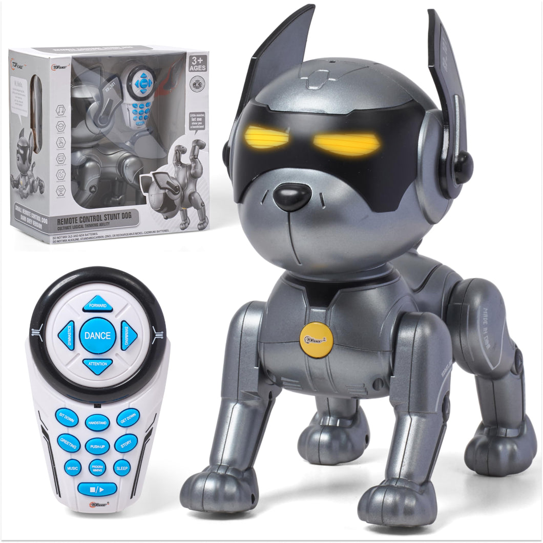 Top Race Robot Dog Toy - Interactive Fun and Educational STEM Remote Control Robot Toy for Kids - Dark Grey