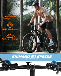 Racer Electric Bike for Adults - 21-Speed Mountain Lightweight Ebike with Peak 750W 22MPH Brushless Motor, Black