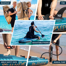 Load image into Gallery viewer, InnoExpo 11' Inflatable Stand Up Paddle Boards with Premium Accessories, Wide Stable SUP Paddle Board Design, Non-Slip Comfort Deck for Youth &amp; Adults (Futuristic/Kayak Seat)
