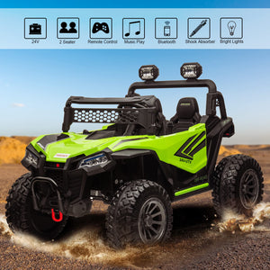 24V 2 Seater 4WD Kids Ride On UTV for Big Kids, Side by Side 4x4 Ride on Off-Road Truck with Parent Remote Control, Green