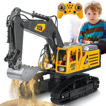Load image into Gallery viewer, Remote Control Excavator Toys for Boys, 14 Channel 2.4Ghz RC Digger Metal Shovel with Spray, Lights, Sounds, 1:14 Construction Toys
