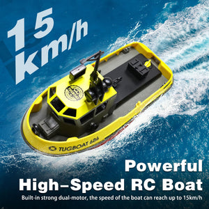 RC Boat, 1/72 RC Tugboat for Pools and Lakes, High-Speed Remote Control Boat with 40 Mins Play Time and Low Battery Reminder