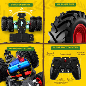 Remote Control Tractor Toy, Kids RC Tractor Set & Truck and Trailer Front Loader - Metal Car Head/8 Wheel/Light, Toddlers Farm Vehicle Toys