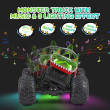 Load image into Gallery viewer, Remote Control Car, 2.4Ghz All Terrain Dinosaur Monster Truck Toys, RC Truck with Music, 3 Lighting Effects, 360 Stunt (Green)
