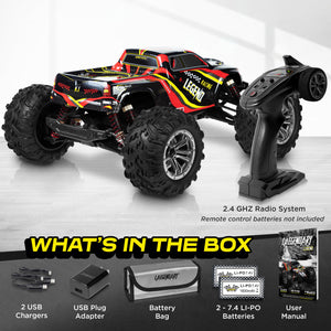 Remote Control Car, Hobby Grade RC Car 1:10 Scale Brushed Motor with Two Batteries, 4x4 Off-Road Waterproof RC Truck, Fast RC Cars