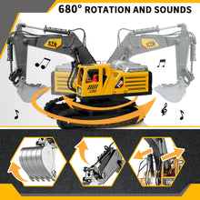 Load image into Gallery viewer, Remote Control Excavator Toys for Boys, 14 Channel 2.4Ghz RC Digger Metal Shovel with Spray, Lights, Sounds, 1:14 Construction Toys
