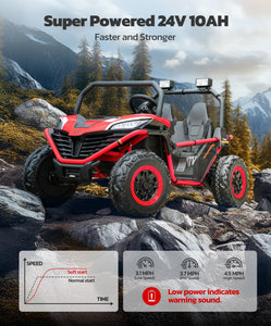 24V 2 Seater Ride on Car for Kids,10AH 4WD Powered Ride on Toy for Big Kids,4.5MPH Large Side by Side Electric Car, Red