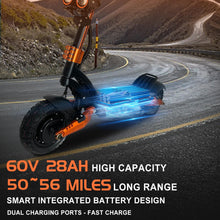 Load image into Gallery viewer, Electric Scooter, 3000W Dual Motors Up to 45 MPH Fast Speed and 56 Miles 60V28AH Battery, Dual Disk Brake &amp; Dual Suspension
