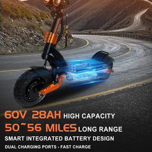 Electric Scooter, 3000W Dual Motors Up to 45 MPH Fast Speed and 56 Miles 60V28AH Battery, Dual Disk Brake & Dual Suspension