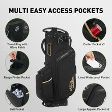 Load image into Gallery viewer, KeyOpen Lightweight Golf Stand Bag, 14 Way Golf Bags with Full Length Dividers for Men Women, Encrypted 900D Weather-Proof Club Carry Bag with Ergonomic Dual Strap, Cooler Pockets, 9 Pockets, Black
