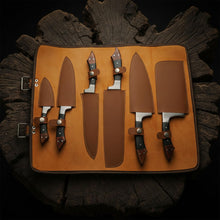 Load image into Gallery viewer, SANZ Damascus Kitchen Knife 6 Pcs - Chef Knife with Wood Handle, Full Tang Blade &amp; Sheath - Outdoor Knife for kitchen, Camping &amp; Outdoor uses

