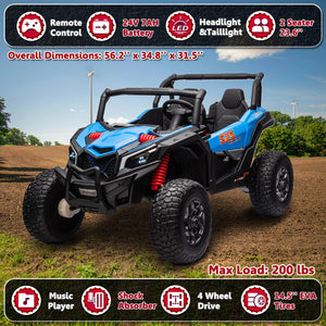 24V Ride On Toys for Big Kids 3-8 Years Old with Parent Remote Control, 4WD Electric Car with EVA Tires, Blue
