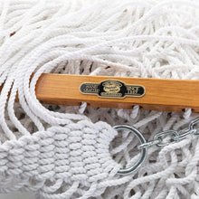 Load image into Gallery viewer, Original Pawleys Island Deluxe White DuraCord Rope Hammock – 13 ft. x 60 in., 2-Person, 450 lb Capacity, Oak Spreader Bar, Zinc-Plated Hardware, Handcrafted in the USA
