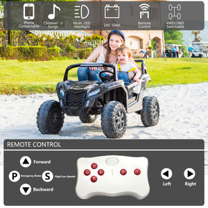 2025 24V 4WD 10Ah XXL Kids Ride On UTV with Parents Remote Control, 4X4 Off-Road Battery Powered Electric Toy Car, Black
