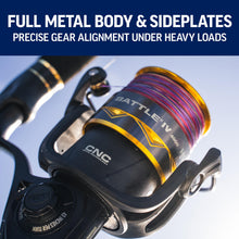 Load image into Gallery viewer, Penn Battle IV Size 6000 Spinning Fishing Reel, Full Metal Body and Sideplate, CNC Gear Technology, Hydro Armor Seals Critical Area from Water Intrusion, HT-100 Drag System
