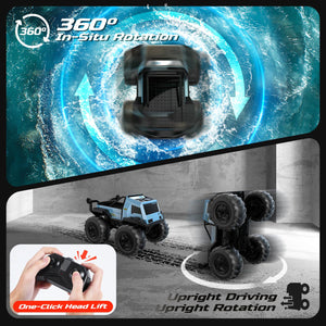 Amphibious Remote Control Car Monster Truck Toys Waterproof RC Stunt Cars for Boys 8-12 Toys W/Blocks & 360°Spin