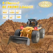 Load image into Gallery viewer, 9 Channel RC Front Loader, 4WD Alloy Shovel Loader Tractor, 2.4Ghz RC Bulldozer Construction Vehicle Radio Control Tractor
