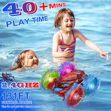 Load image into Gallery viewer, Amphibious Remote Control Car for Kids with LED Lights, RC Boats for Boys Age 6 7 8 9 10 11 12, 2.4GHz 4WD Spide RC Stunt Car
