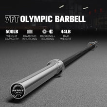 Load image into Gallery viewer, RitFit Elite 7ft Olympic Barbell, Robust 45lb Barbell for Weightlifting and Powerlifting, Superior Olympic Bar with Exceptional 500lbs Load Capacity, Weight Bar for 2” Standard Plates Sliver/Black
