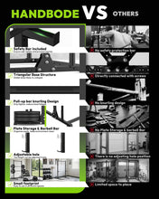 Load image into Gallery viewer, HANDBODE Pull Up Bar Squat Rack, 7ft Barbell, Weight Bench, Weight Plates Set 220 lb
