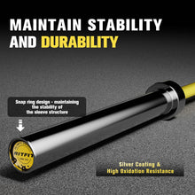 Load image into Gallery viewer, RitFit Elite 7ft Olympic Barbell, Robust 45lb Barbell for Weightlifting and Powerlifting, Superior Olympic Bar with Exceptional 500lbs Load Capacity, Weight Bar for 2” Standard Plates Sliver/Yellow
