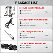 Load image into Gallery viewer, JELENS C21 Power Cage, 2000LBS Multi-Function Power Rack with Independent Dual Pulley System, All-in-One Squat Rack for Cable Crossover, Home Gym Workout Machine (Red, 230LB Black Weights)
