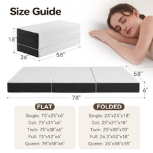 Load image into Gallery viewer, Foldable Mattress Queen – 6 Inch Tri Fold Memory Foam Folding Bed with Washable Cover, Non-Slip Bottom, Portable Floor Mattress for RV, Guest Room, Camping, No Fiberglass Fireproof Core, 78"x58"x6"
