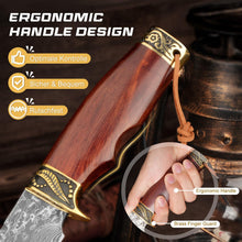 Load image into Gallery viewer, DRACHENADER 10.6" VG10 Damascus Hunting Knife, Handmade 67-Layer Fixed Blade with Horizontal Carry - Ideal Gift for Men
