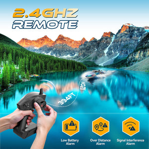 RC Remote Control Boat with 7LED Light Modes for Adults Kids 8-12 Pool Lakes, Waterproof 25KMH Electric Fast Boat with Self-righting